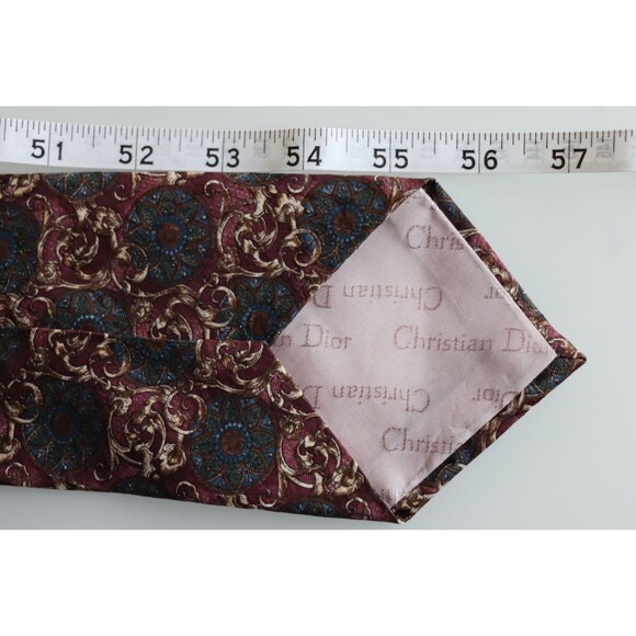 Last Price! Christian DIOR Monsieur Men’s Silk Neck Tie Burgundy Gold Crest - Picture 4 of 9